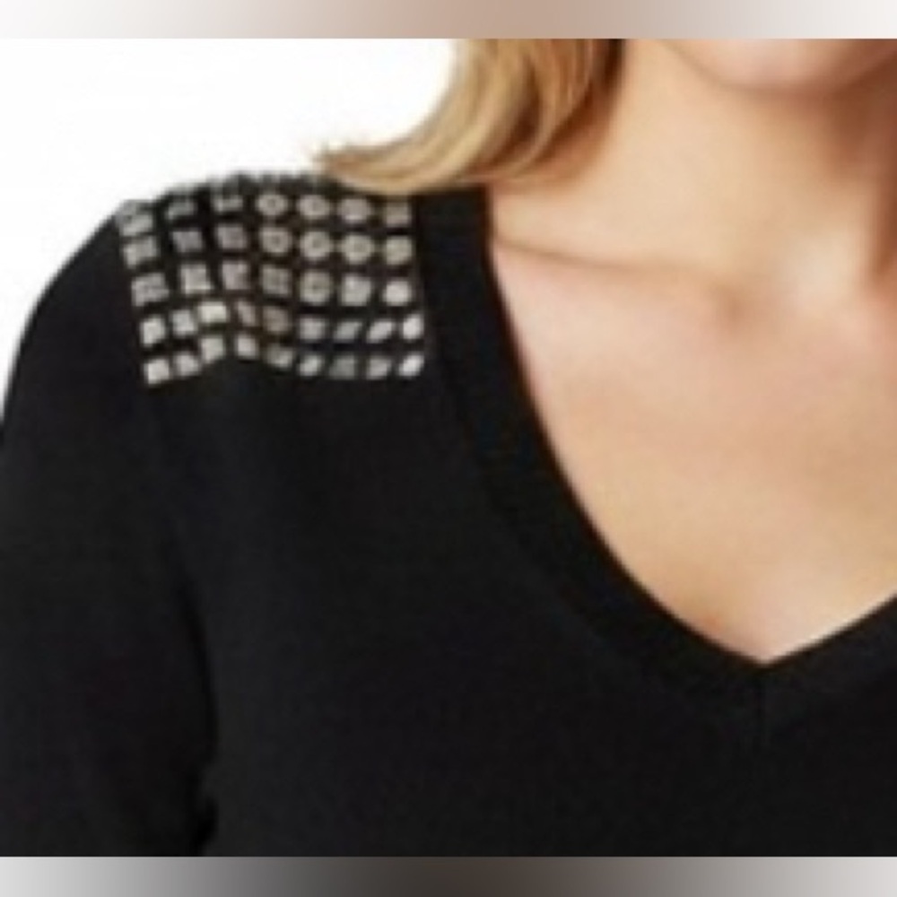 Micheal Kors Black Knitted Bodycon V Neck Dress Size Small